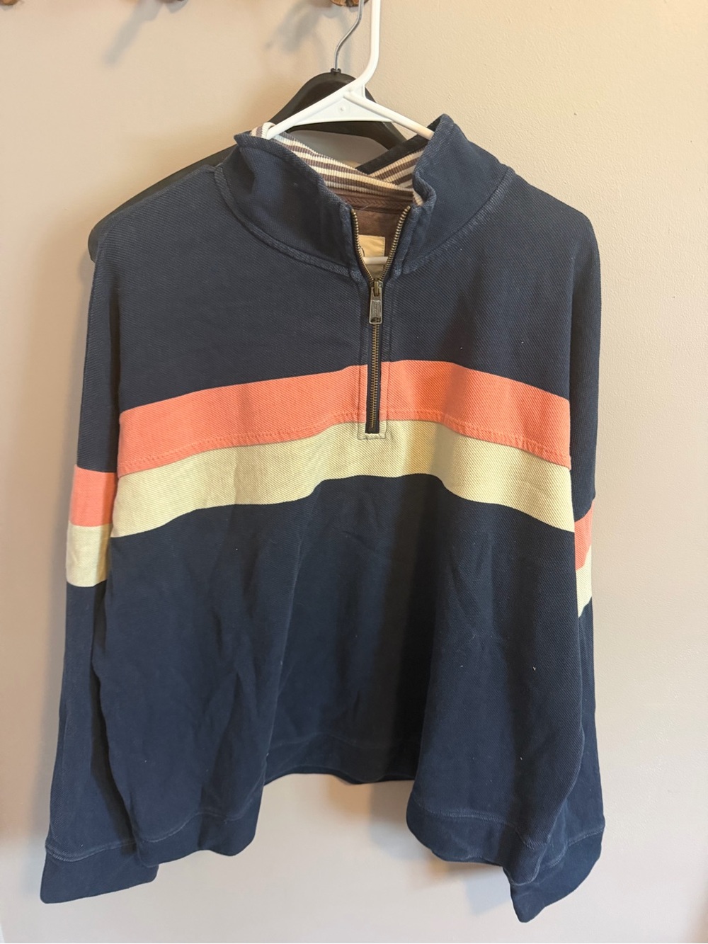 FatFace Relaxed Airlie Quarter Zip Colour Block Sweatshirt Navy US 14 NWT